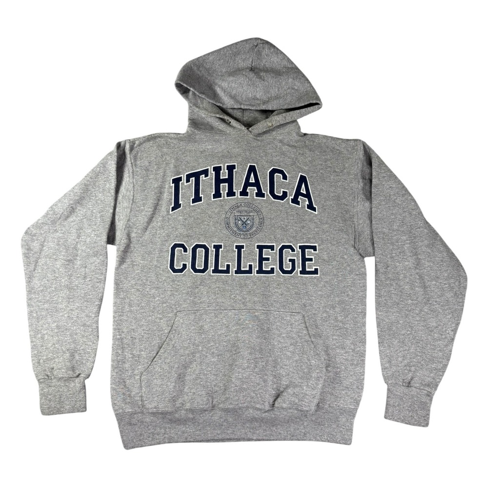 Ithaca College Hoodie The Cotton Exchange Gray Pullover Sweatshirt Mens Medium